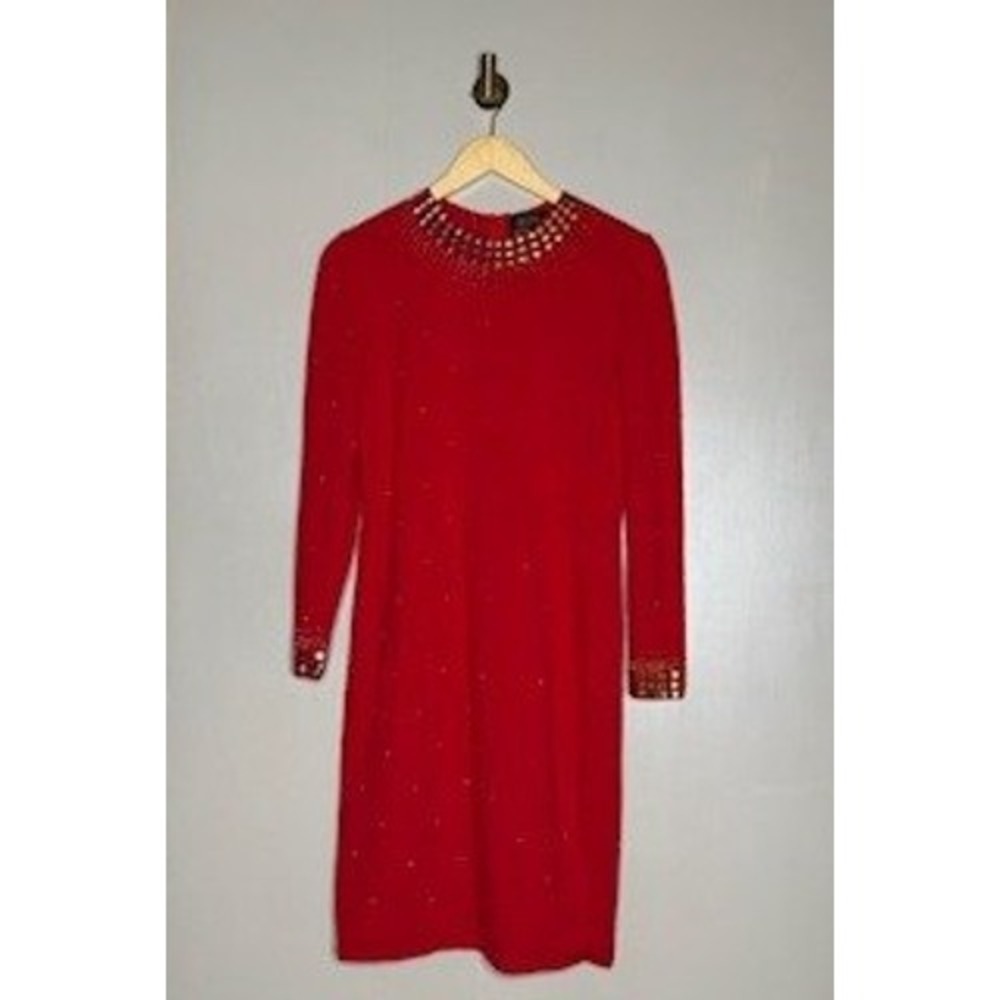 Vintage‎ Don Sayres for Wellmore Red Dress Gold Silver Studded Size 12